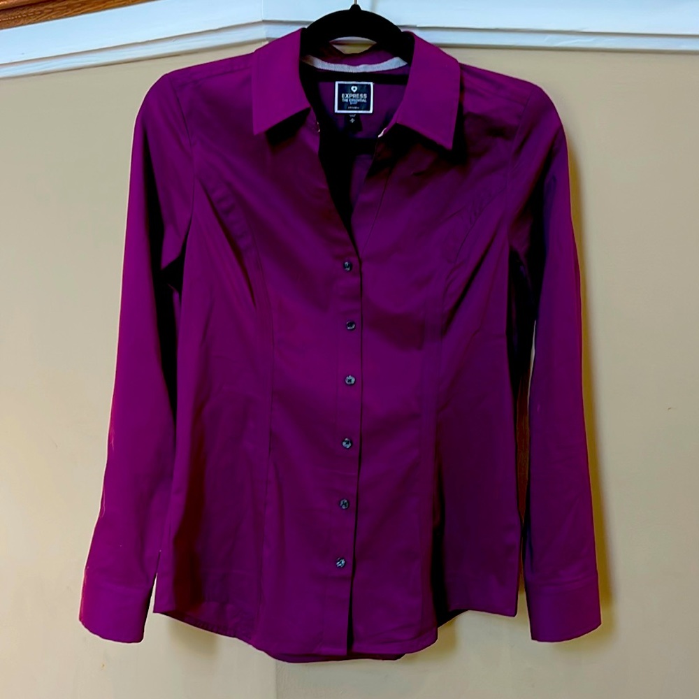 Express Purple Fitted Button Down Shirt with Notched Collar